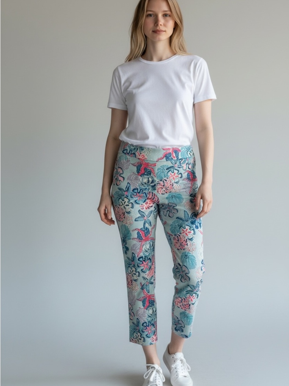 Lilly Pulitzer Aqua and Pink Floral Cropped Pants